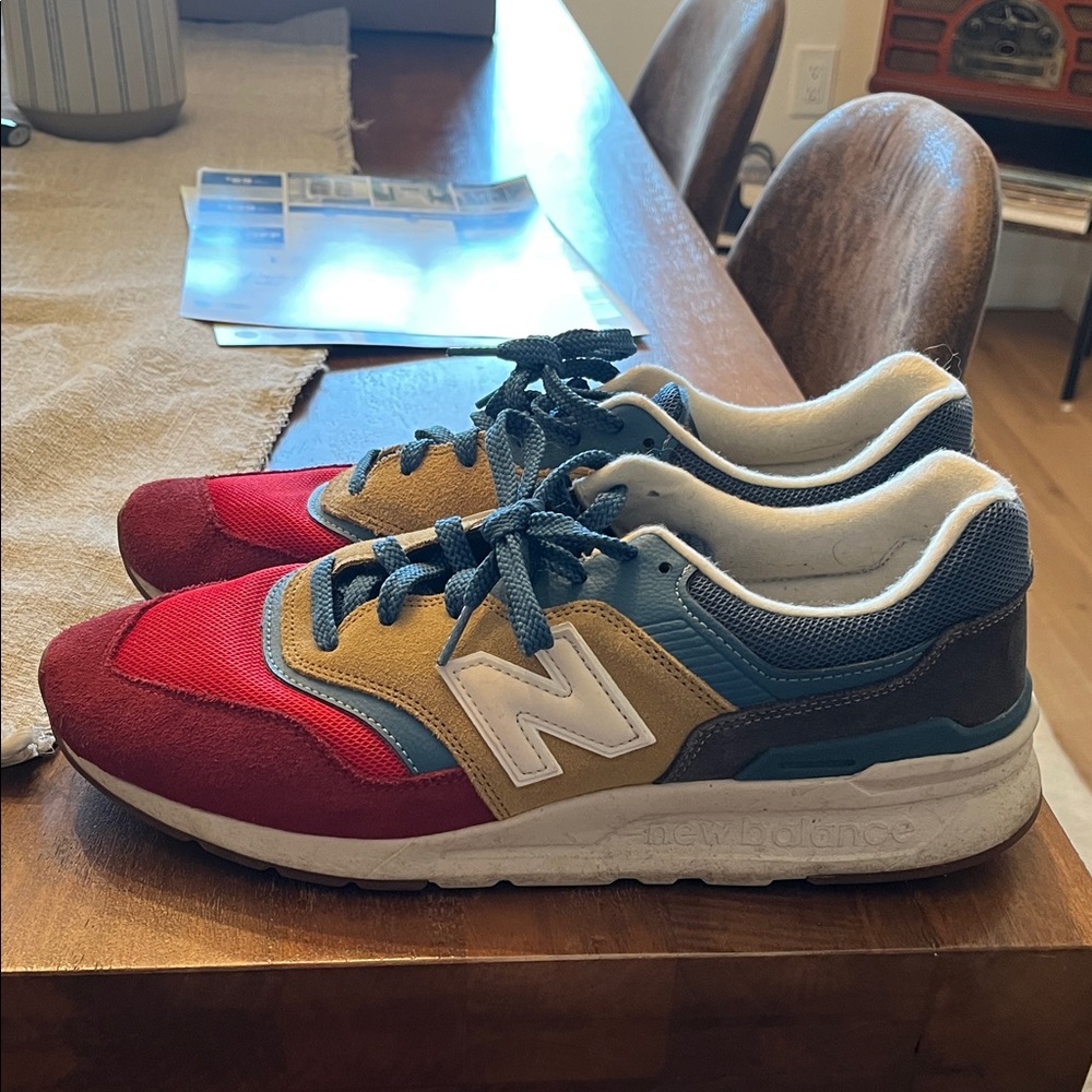 New Balance Red Blue Yellow Suede Mesh Colorblock Athletic Sneakers - Picture 3 of 6